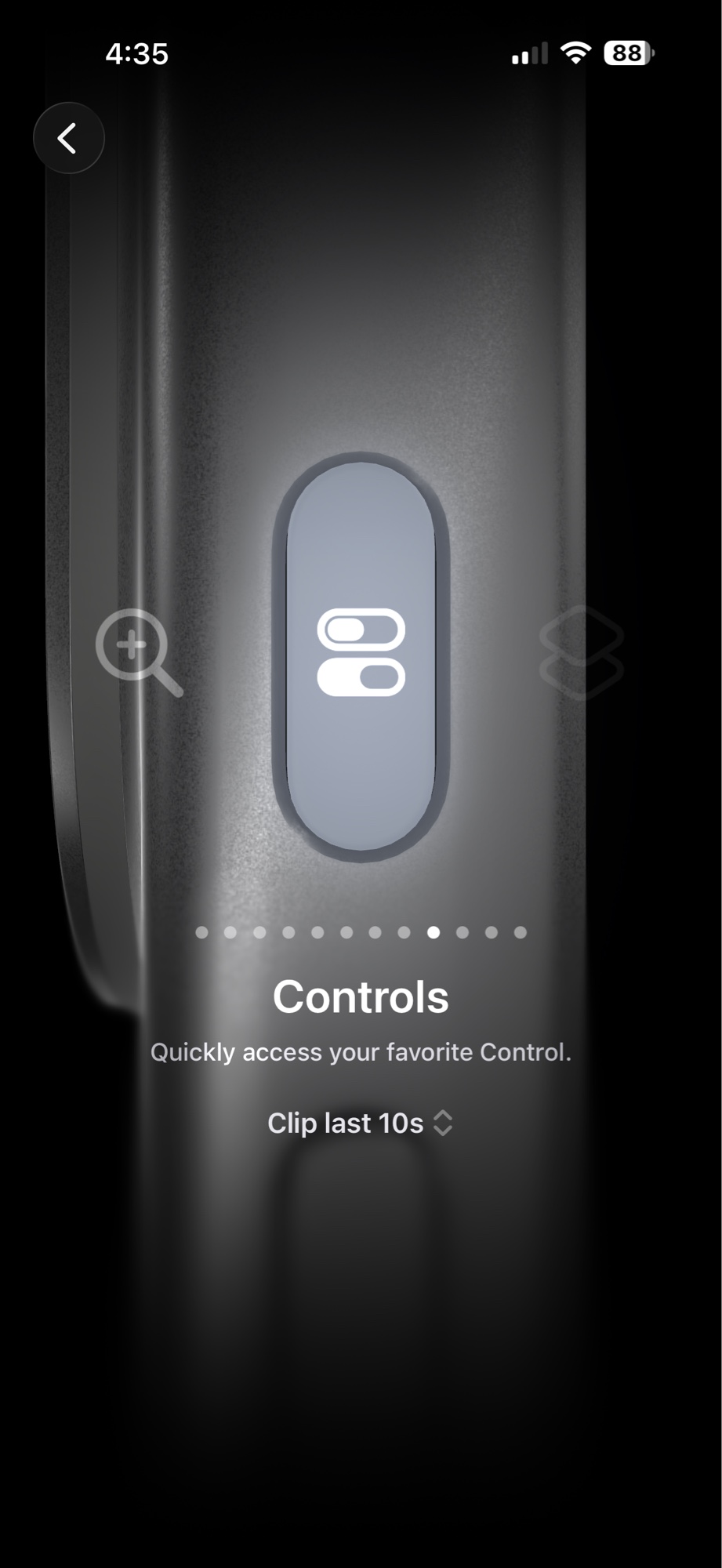 iPhone Action Button settings showing Clip last 10s assigned
